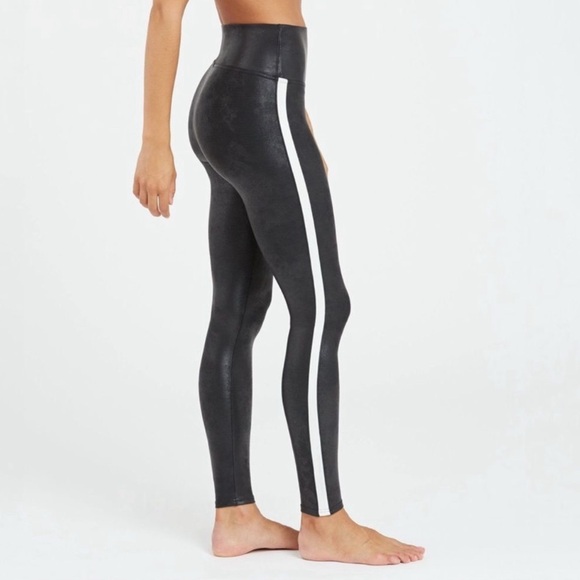 SPANX Pants - Spanx Faux Leather NEW Side Stripe Leggings size L